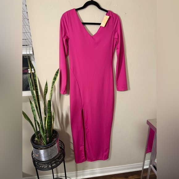 POPILUSH Shapewear Long Sleeve V-Neck Low Back Slimming Maxi Dress - Picture 7 of 8